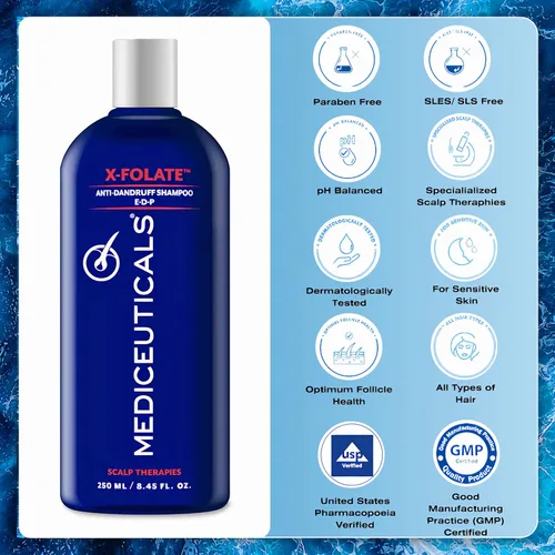 Miniatura 9 de Mediceuticals X-Folate Shampoo Champú Anticaspa para Mujeres y Hombres – Control Persistente de la Caspa – Para la acumulación de cuero cabelludo