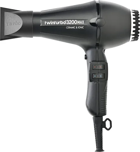 Turbo Power Twin Turbo 3200 MAX - Secador de pelo de cerámica y negro iónico + difusor de malla metálica M Hair Designs (paquete), secadora