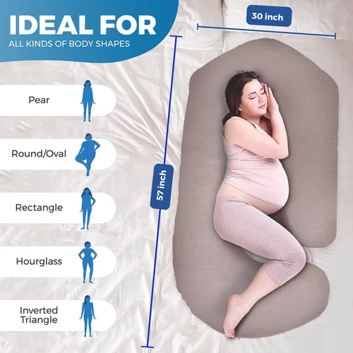 Miniatura 4 de PILLANI Almohadas de embarazo para dormir - Almohada de cuerpo completo en forma de V C U con funda extraíble, almohada de maternidad refrescante