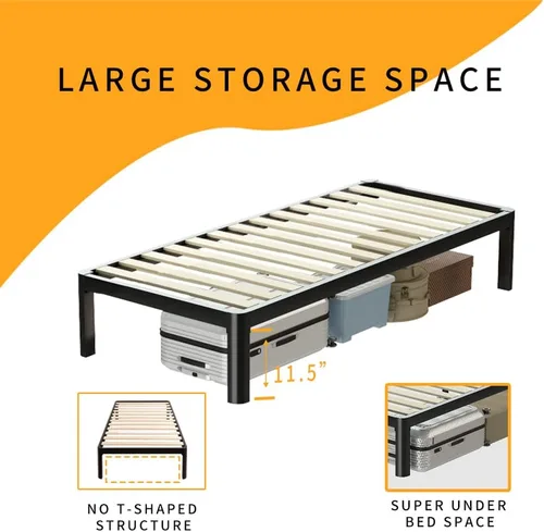 Miniatura 5 de MAF - Base de cama de plataforma de 14 pulgadas para cama individual con listones de madera, base de cama de metal resistente de 3500 libras