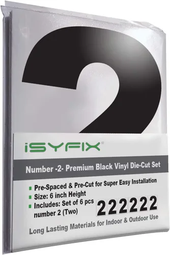 Miniatura 36 de iSYFIX Calcomanías de vinilo negro con el número 7 (siete), paquete de 6 calcomanías autoadhesivas de 7 pulgadas, calcomanías troqueladas y Negro
