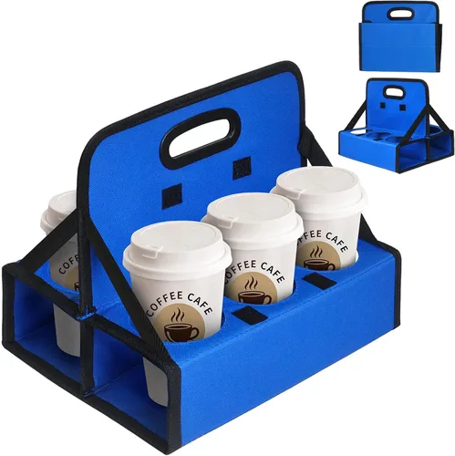 Miniatura 8 de Portabebidas portátil para 6 tazas, con asa, soporte plegable reutilizable para café, vino, latas, lleva de forma segura bebidas frías y calientes