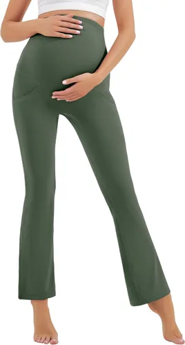Miniatura 4 de HEGALY Leggings acampanados de maternidad para mujer sobre el vientre, pantalones casuales de yoga para embarazo, con bolsillos, suaves como