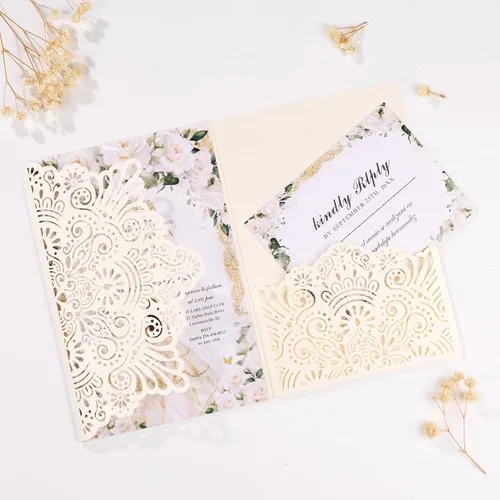 Miniatura 10 de 50 invitaciones de boda, invitaciones personalizadas cortadas con láser con sobres y tarjetas RSVP para quinceañera, despedida de soltera, baby