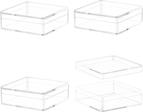Miniatura 14 de Caja de acrílico transparente con tapas, paquete de 4 cajas de plástico cuadrado de plástico de 4.3 x 2.7 x 1 pulgadas, caja de almacenamiento