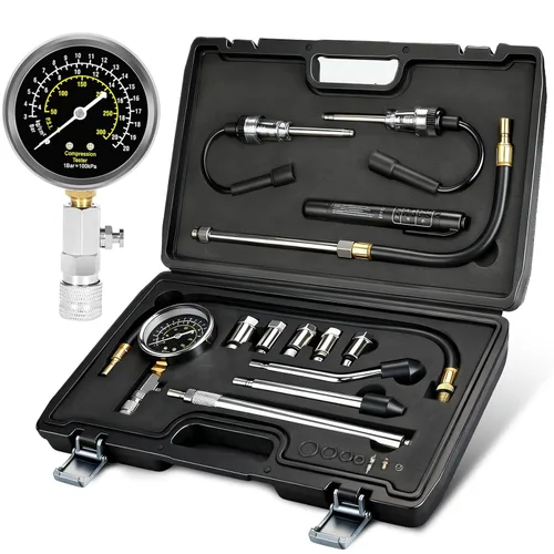 Miniatura 8 de BETOOLL Probador de compresión de 13 piezas con probador de bujías - Herramienta automotriz de calibre de compresión de cilindro de motor de 300 PSI