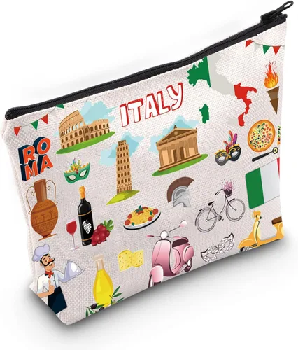 LEVLO Bolsa de viaje para Italia, regalo de recuerdo de Roma, Torre de Pisa, Coliseo, Venecia, Carnaval, cremallera, bolsa de regalo de viaje de