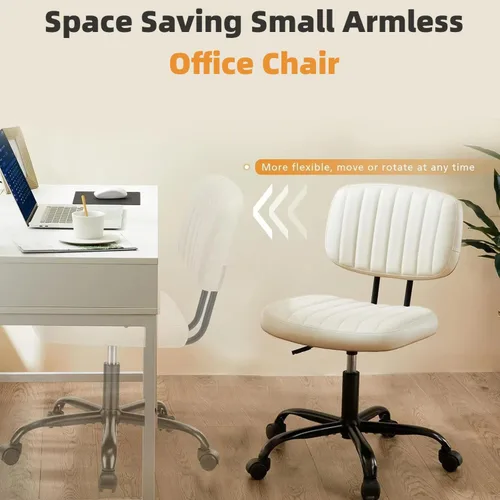 Miniatura 7 de HealSmart Silla de escritorio de oficina pequeña con ruedas, silla de escritorio sin brazos con soporte lumbar, piel sintética, respaldo bajo