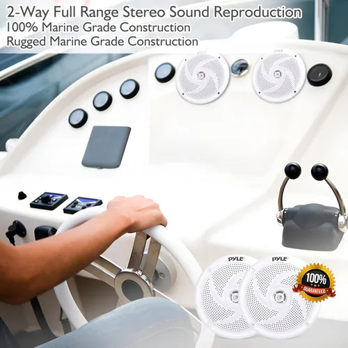 Miniatura 6 de Pyle Altavoces marinos - Sistema de sonido estéreo de audio estéreo de 4 pulgadas, 2 vías, impermeable y resistente a la intemperie, con 100 vatios