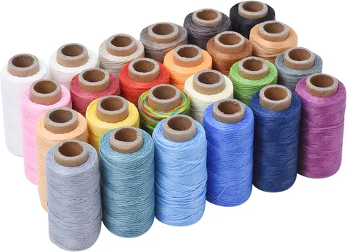 Mandala Crafts Hilo encerado plano de 24 colores surtidos para costura de cuero, 55 x 24 yardas, hilo de poliéster 150D 0.031 in para cueros,