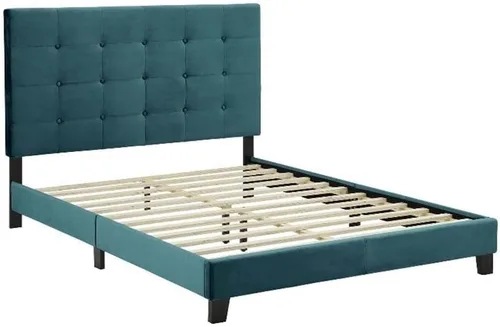 Miniatura 8 de Modway Melanie - Cama Queen con plataforma capitonada tapizada de terciopelo de alto rendimiento, color gris