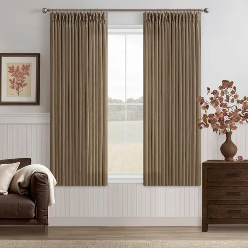 Miniatura 88 de TWODRAPES Cortinas de Lino Plisadas con Pinza Beige Blancas de 54 Pulgadas de Largo 2 Paneles para Comedor Cocina Dormitorio Plisadas Semi