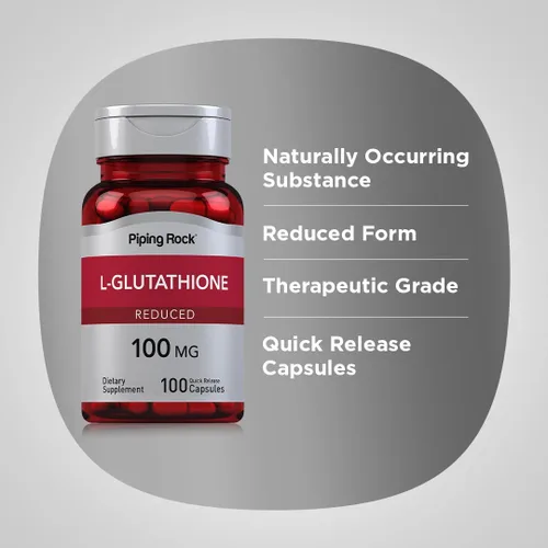 Miniatura 4 de Piping Rock Suplemento de glutatión L 100 mg 100 cápsulas Forma reducida Sin OMG, sin gluten