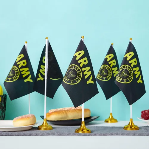 Miniatura 5 de WXTWK Paquete de 12 banderas de escritorio con cresta dorada de Estados Unidos, pequeñas banderas de mesa militares de Estados Unidos con base