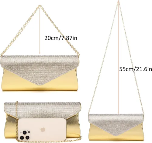 Miniatura 6 de Bolso de mano brillante para mujer, bolso de noche con cristales de estrás, bolso de noche con purpurina brillante para mujer, boda, fiesta, baile