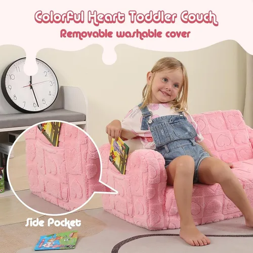 Miniatura 4 de MOMCAYWEX Sofá para bebé, 2 en 1, sofá suave para niños plegable con almohada de estrellas, sofá plegable para convertir en sofá cama, extra ancho