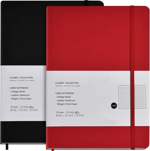Miniatura 10 de Coopay Paquete de 2 cuadernos B5, cuadernos clásicos con rayas universitarias, de tapa dura, para oficina, hogar, escuela, negocios, escritura