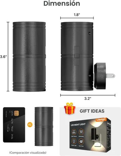 Miniatura 7 de Likelgn Luz nocturna enchufable a la pared, paquete de 2 luces LED regulables con sensor de atardecer a amanecer, brillo blanco suave, para pasillo