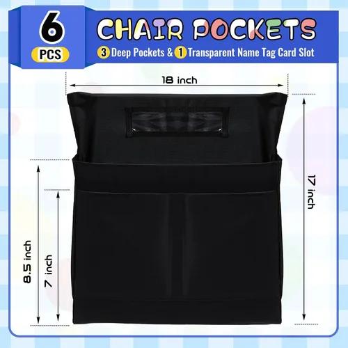 Miniatura 3 de Lewtemi Paquete de 6 bolsillos para sillas de 18 x 17 pulgadas para organizador de bolsillos de aula con 4 ranuras de almacenamiento para sillas sin
