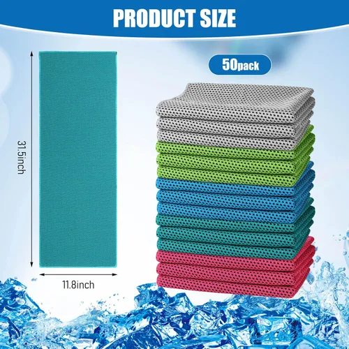 Miniatura 2 de BBTO Paquete de 50 toallas refrescantes a granel – Toalla de hielo de microfibra transpirable para cuello frío y cara – Yoga de verano, deportes