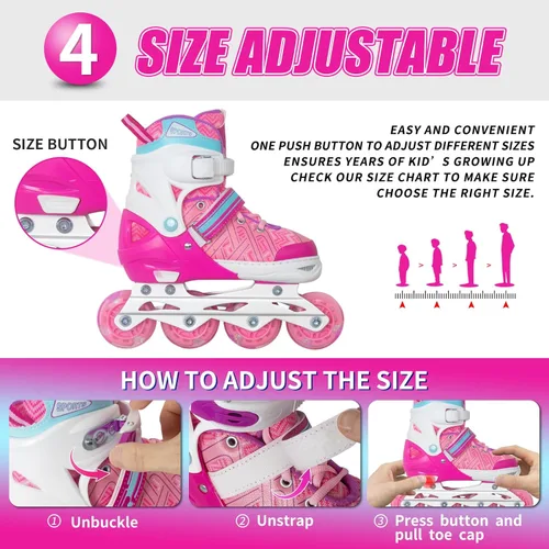 Miniatura 3 de MammyGol Patines en línea para niños y niñas Patines ajustables con ruedas iluminadoras Patines para principiantes 2-Rosado