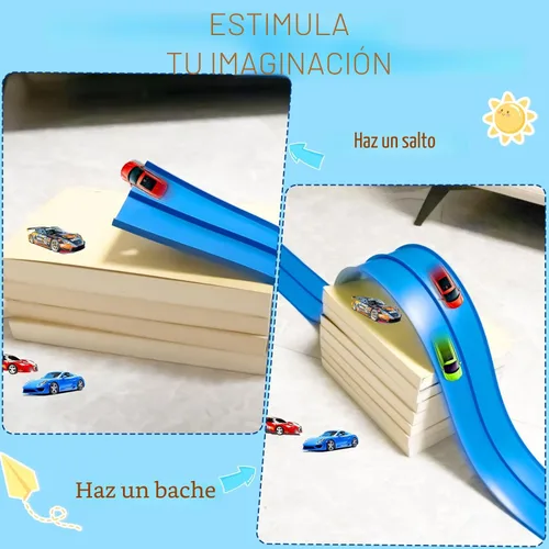 Miniatura 5 de Flex Track - Juego de iniciación de 15 pies, pista de rampa flexible para autos de carreras para edades de 3 años en adelante con ventosas, Racing
