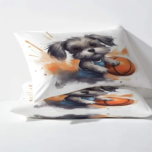 Miniatura 3 de Schnauzer - Juego de sábanas de baloncesto, sábanas y fundas de almohada estampadas, 4 piezas, sábana bajera ajustable de microfibra suave