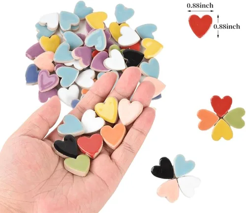 Miniatura 2 de Azulejos de mosaico en forma de corazón de 7.05 oz, azulejos de mosaico de cerámica creativos para manualidades, macetas, jarrones, marcos de fotos