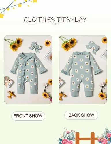 Miniatura 8 de Ropa de bebé recién nacida para niña, ropa de manga larga con volantes y diadema, ropa de bebé para niñas
