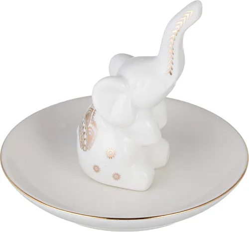 HOME SMILE Soporte de anillo de elefante blanco de cerámica con diseño dorado decorativo, regalos de Navidad para el día de San Valentín para