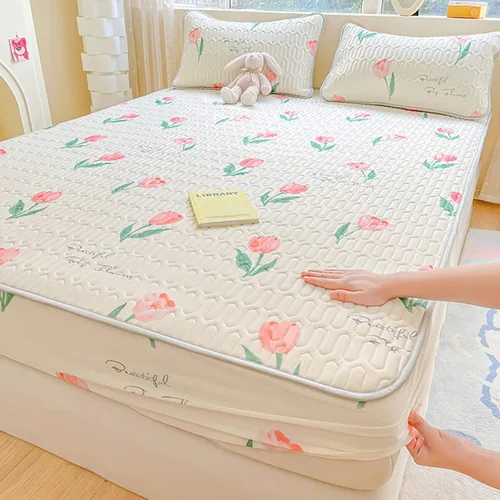 Miniatura 25 de FCLDESHOP Comfort Hotel - Sábana bajera ajustable de bolsillo profundo, juego de sábanas bajeras y fundas de almohada de seda de hielo de látex