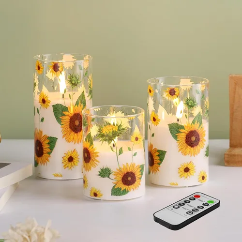 Miniatura 10 de Eywamage Velas de cristal sin llama de colibrí rosa con control remoto, velas LED parpadeantes de pilar de batería, juego de 3, decoración