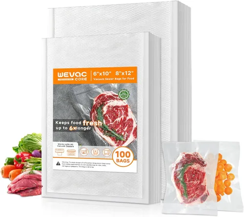 Wevac Bolsas selladoras al vacío – 100 unidades (6 x 10 pulgadas y 8 x 12 pulgadas), bolsas de almacenamiento de alimentos sin BPA, resistentes a