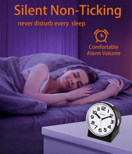 Miniatura 2 de Reloj despertador analógico sin tictac de 4.3 pulgadas, lectura silenciosa para personas mayores, fácil de configurar, alarma de aumento gradual