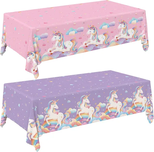 Gatherfun Juego de suministros para fiesta de unicornio: Decoraciones perfectas de cumpleaños de unicornio, incluye paquete de 2 manteles con