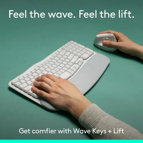 Miniatura 2 de Logitech Wave Keys & Lift Vertical Mouse - Combo de teclado y mouse inalámbrico ergonómico - con reposo de palma acolchado, Easy-Switch, Bluetooth