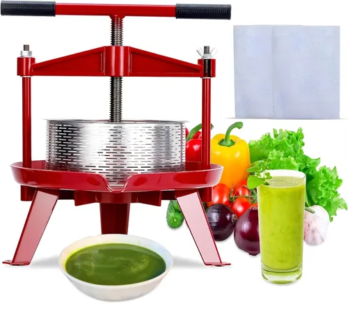 Miniatura 8 de Prensa de frutas y vino de acero inoxidable de 3.69 galones, prensa manual de vino de frutas, con mango en T, estructura triangular estable, prensa
