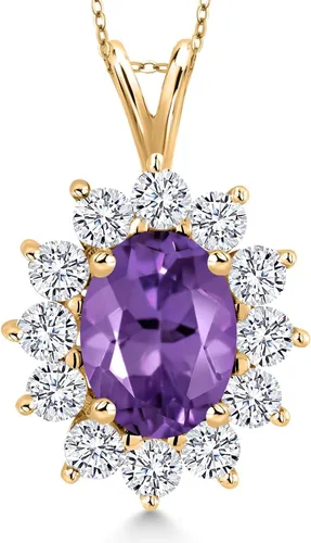 Miniatura 182 de Gem Stone King Collar con piedra natal ovalada de plata chapada en oro amarillo de 18 quilates, ovalado de 0.315 x 0.236 in, collares con colgante