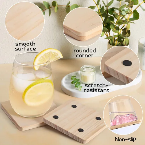 Miniatura 4 de GOH DODD - 72 posavasos de madera sin terminar, juego a granel de 4 pulgadas con almohadillas suaves para pies para bebidas, manualidades, grabado