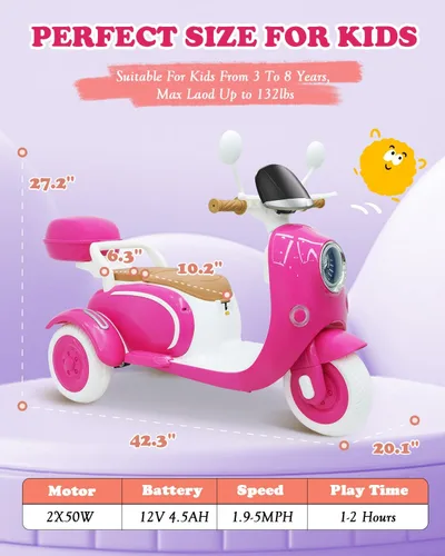 Miniatura 6 de motocicleta eléctrica de 12 V y 2 plazas para niños, scooter de moto con control remoto, caja de almacenamiento, música, luz LED, claxon, motor