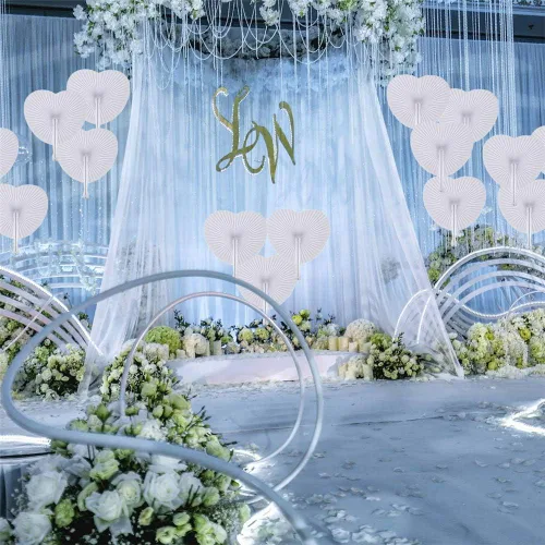Miniatura 5 de 60 abanicos de papel blanco, abanicos plegables de mano para mujeres, abanicos de mano plegables decorativos de corazón para bodas, novias, Corazón