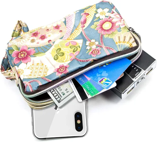 Miniatura 2 de BIAOTIE Cartera de pulsera de gran capacidad, Bolso de mano de nailon impreso impermeable para mujer