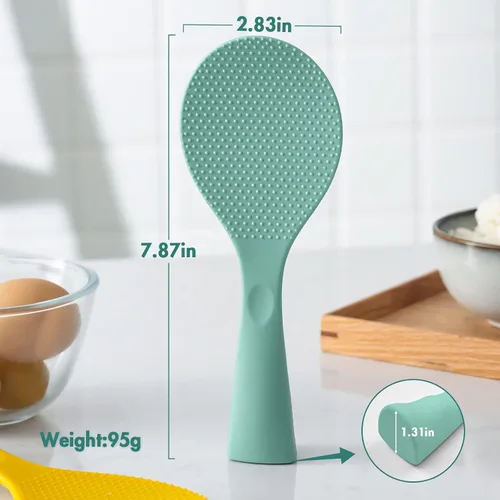 Miniatura 4 de FireKylin Cuchara de arroz de silicona con paleta antiadherente y soporte, cuchara para olla arrocera resistente al calor, cuchara para servir