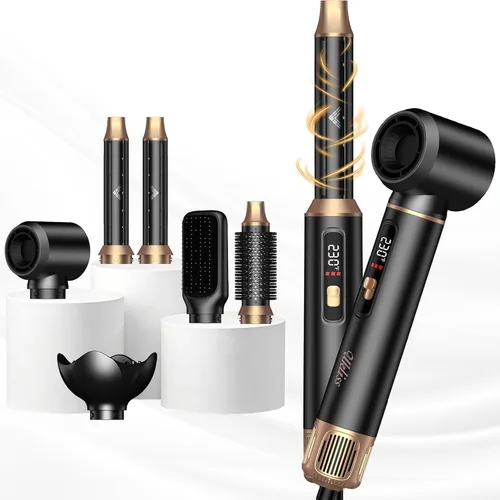 UKLISS Cepillo secador de pelo 6 en 1 y moldeador de aire, cepillo profesional con pantalla LCD, multiestilizador para volumen y brillo, calor de