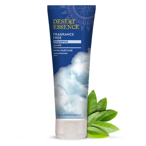 Desert Essence Champú sin fragancia – 8 onzas líquidas – Limpiador suave sin perfume con aceite de jojoba, té verde y consuelda – Suaviza y