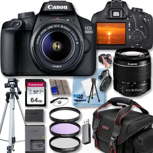 Canon EOS 4000D / Rebel T100 Cámara DSLR con lente EF-S de 0.709-2.165 in + trípode de 50 pulgadas + bolsa de hombro para cámara + paquete de