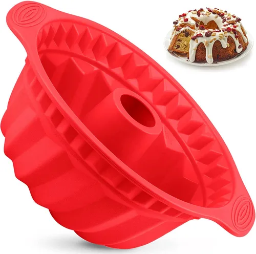 Miniatura 9 de Kenond Moldes para Pasteles de Silicona de 9.5 Pulgadas, Molde para Pastel Acanalado Antiadherente con Mango Resistente, Moldes para Hornear Rosa