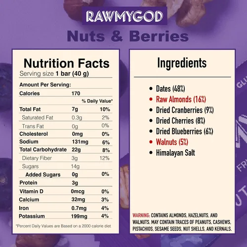 Miniatura 3 de RAWMYGOD Barras de Frutas y Nueces, Sin Gluten, Veganas, Sin Azúcar Añadida