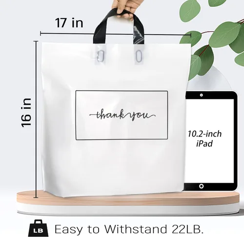 Miniatura 2 de Bolsas de mercancía SOSFKIM 50 unidades 17x16 pulgadas blancas Bolsas de agradecimiento para pequeñas empresas - Bolsas de plástico extra gruesas