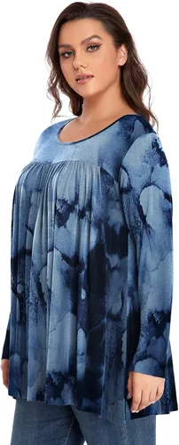 Miniatura 3 de OVERWORETY Camiseta tipo túnica de manga larga para mujer, plisada, casual, para otoño, para usar con leggings